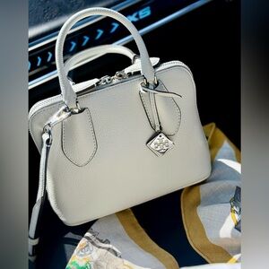 Tory Burch Mini Swing Satchel - White with silver hardware